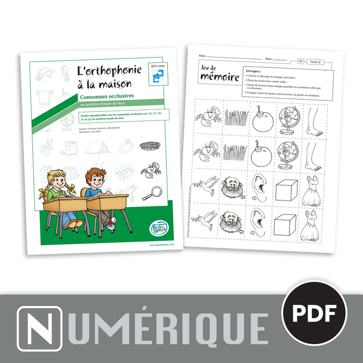 Orthophonie à la maison - Consonnes occlusives - Version numérique