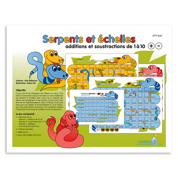 Serpents et échelles - additions et soustractions de 1 à 10