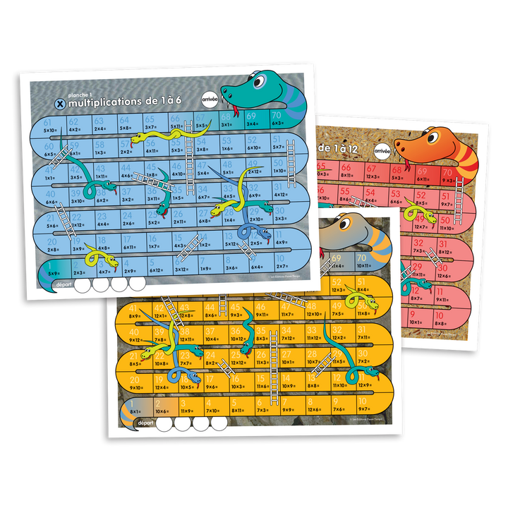 Serpents et échelles - multiplications de 1 à 12
