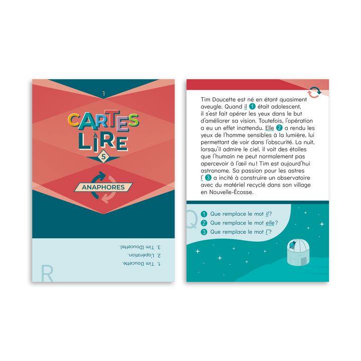 Cartes à lire 5e année - Anaphores