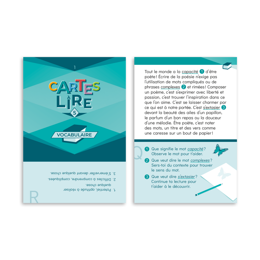Cartes à lire 5e année - Vocabulaire